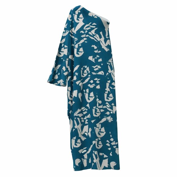 DIARRABLU Satu Off-Shoulder Maxi Dress Batik Blu Small - Picture 4 of 5